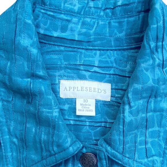 Appleseed’s Women’s Size 10 Cropped Jacket Teal Textured Button Front Pockets - Picture 4 of 4